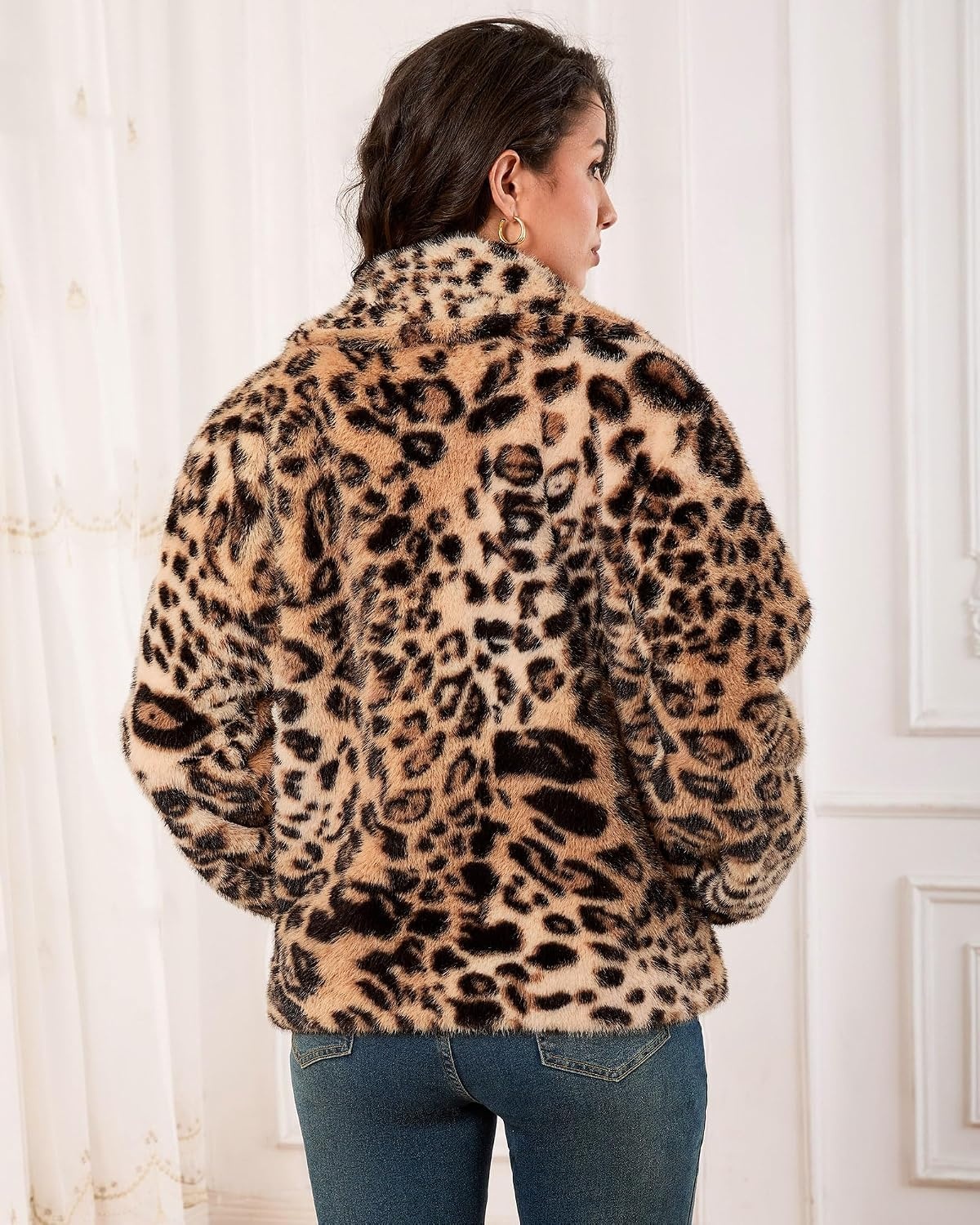 image:imageluvamia Womens Leopard Print Faux Fur Jackets Fluffy Furry Winter CoatsLight Brown Cheetah