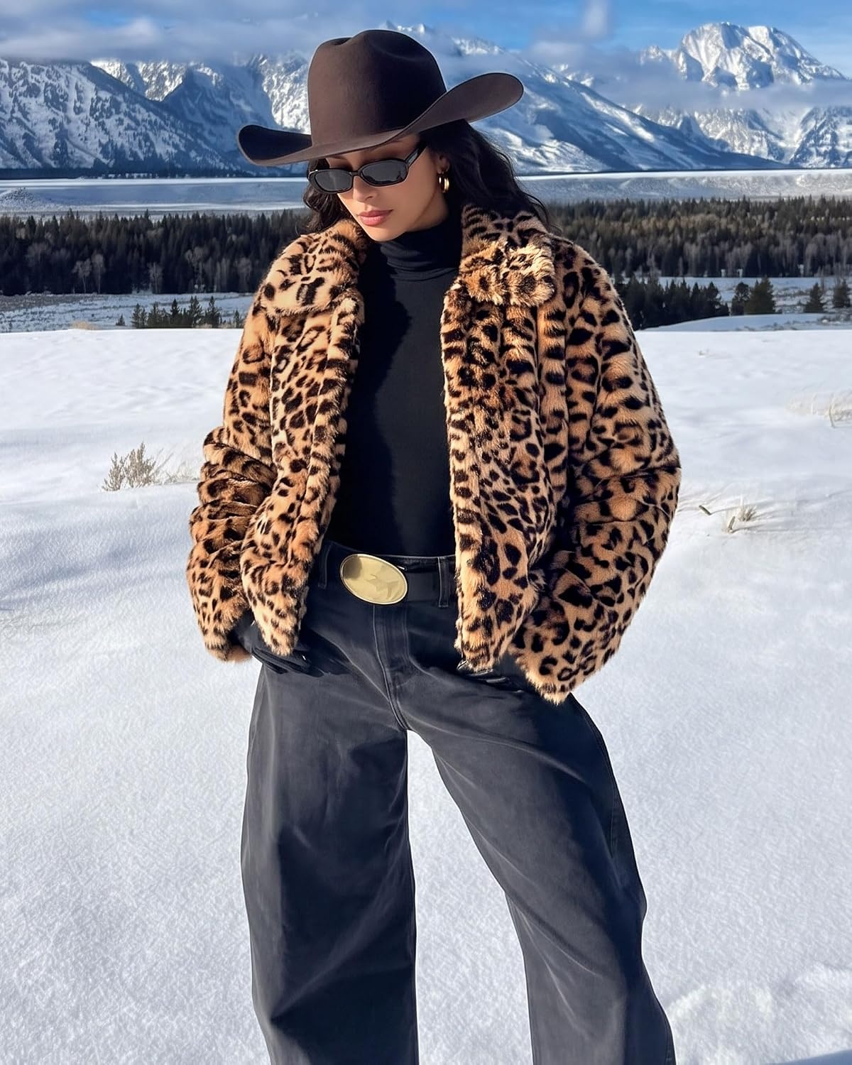 image:imageluvamia Womens Leopard Print Faux Fur Jackets Fluffy Furry Winter CoatsLight Brown Cheetah