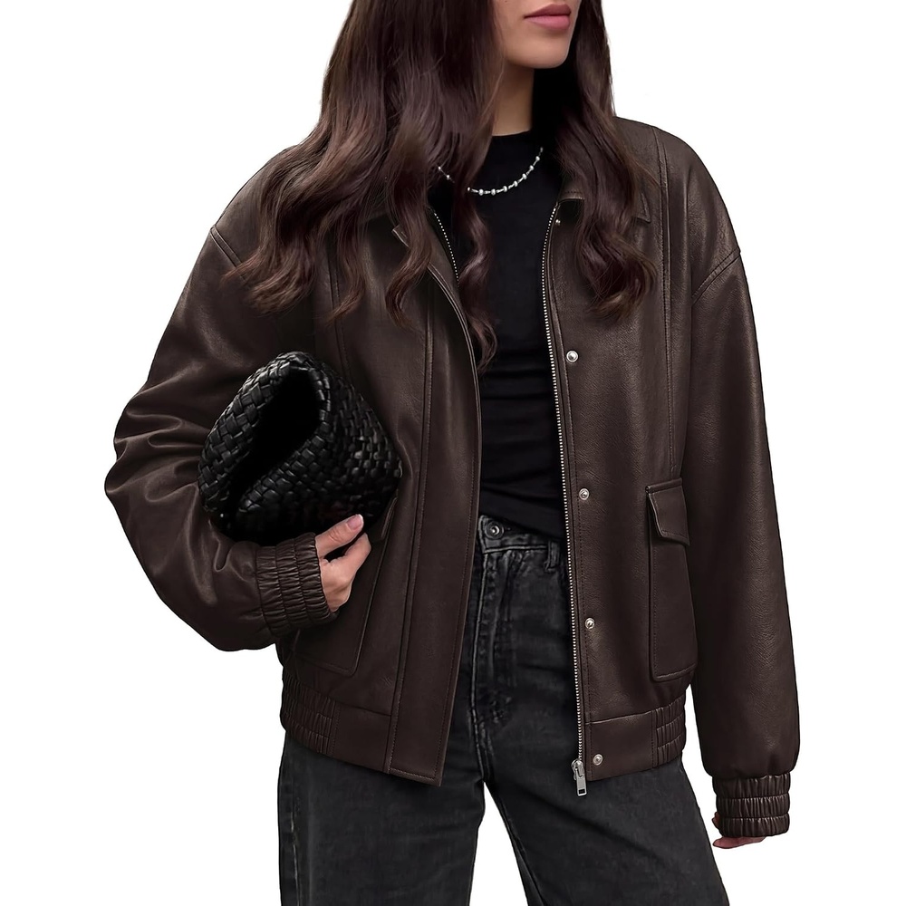 image:imageBTFBM Faux Leather Jacket Women Fall Clothes 2026Dark Brown