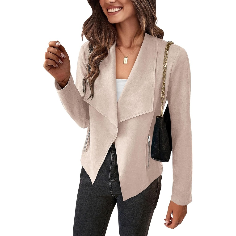 image:imagePRETTYGARDEN Womens Fall Fashion Faux Suede JacketsBeige Apricot