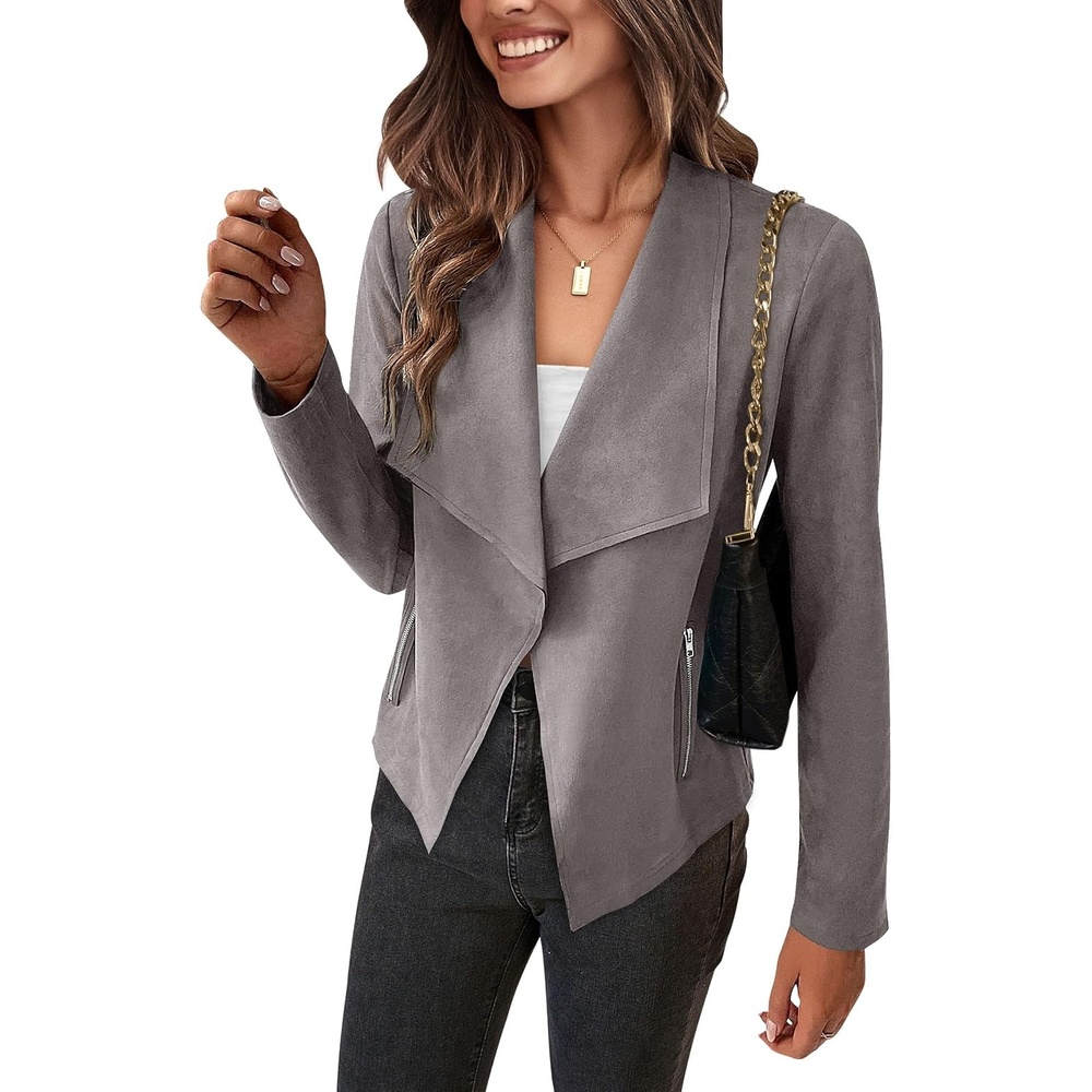 image:imagePRETTYGARDEN Womens Fall Fashion Faux Suede JacketsGrey