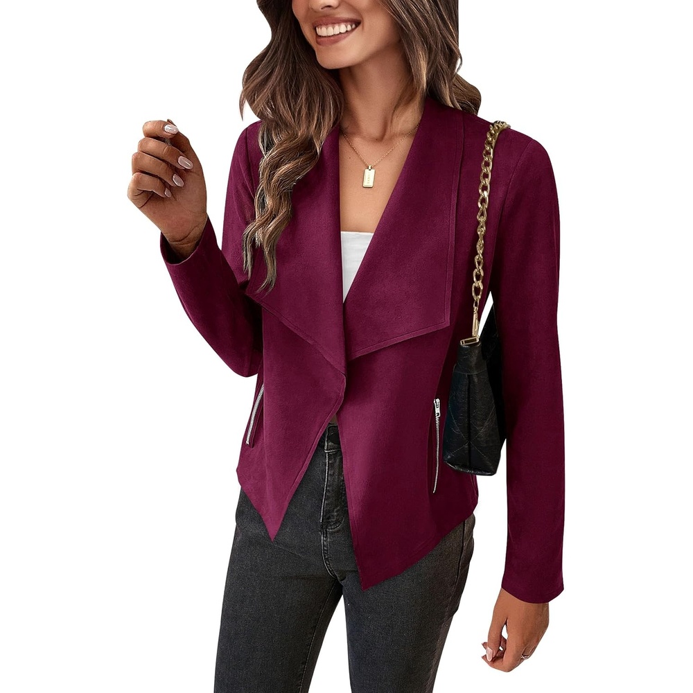 image:imagePRETTYGARDEN Womens Fall Fashion Faux Suede JacketsPurple Red