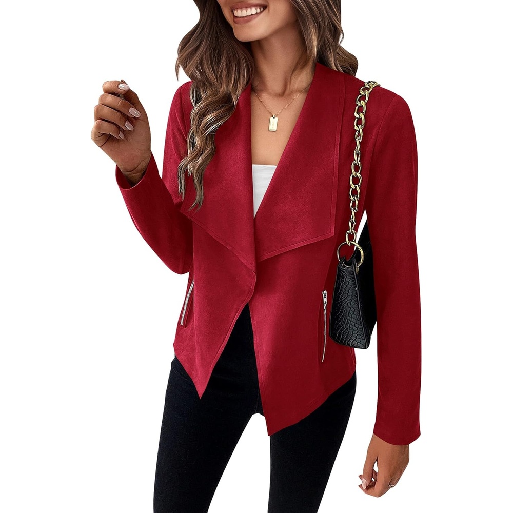 image:imagePRETTYGARDEN Womens Fall Fashion Faux Suede JacketsRed