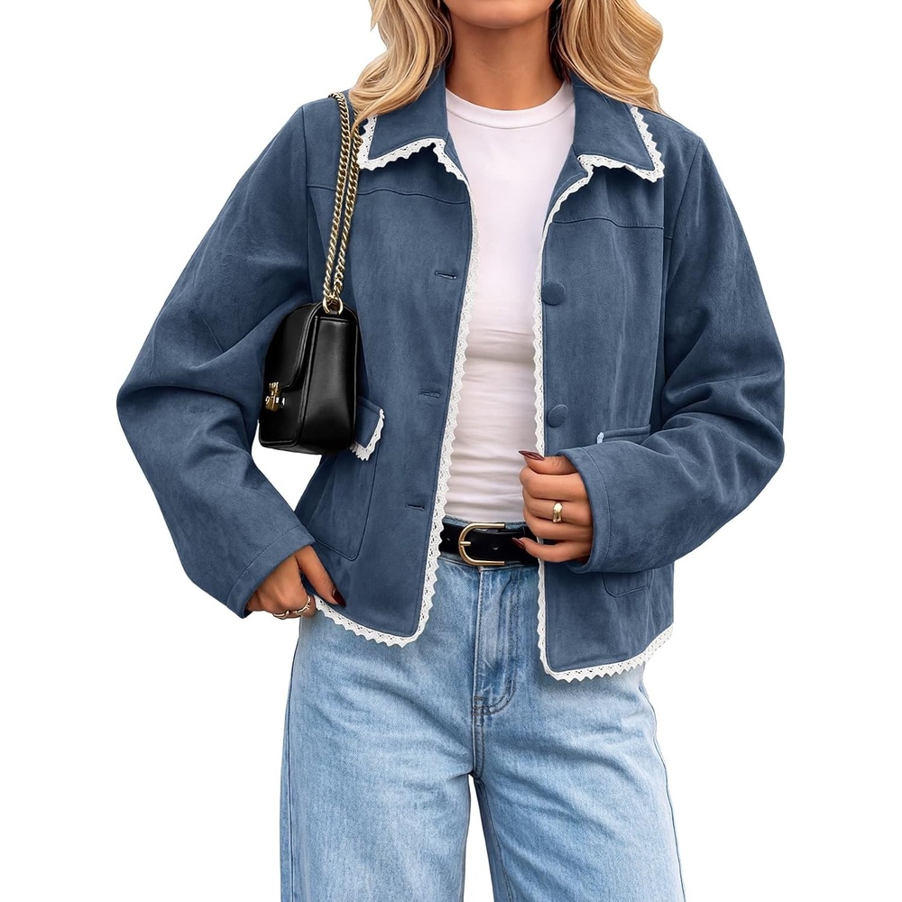 image:imageTankaneo Womens Faux Suede Leather Jackets Trendy Casual Button Down CoatsNavy