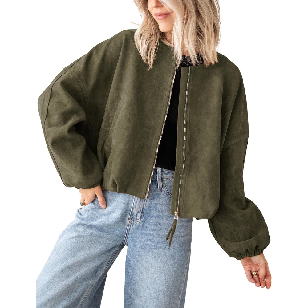 image:imageTanming Womens Faux Suede Bomber Jacket Oversized CoatsArmy Green