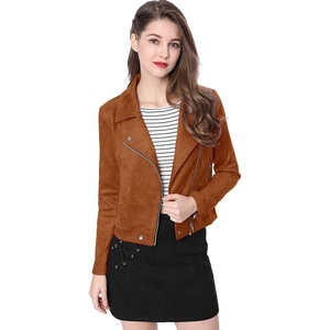 Allegra K Women’s Faux Suede Jacket Long Sleeve Zip Up Lapel Outerwear(Brown)