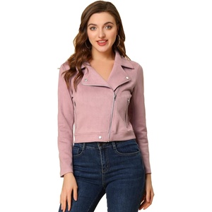Allegra K Women’s Faux Suede Jacket Long Sleeve Zip Up Lapel Outerwear(Dusty Pink)