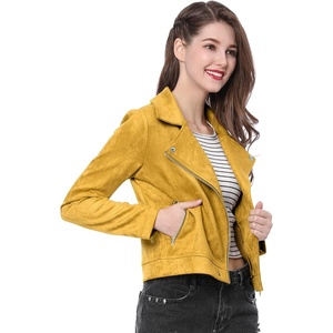 Allegra K Women’s Faux Suede Jacket Long Sleeve Zip Up Lapel Outerwear(Mustard)