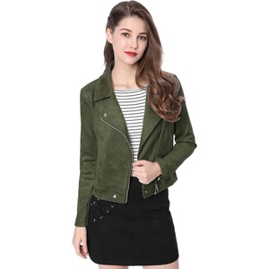 Allegra K Women’s Faux Suede Jacket Long Sleeve Zip Up Lapel Outerwear(Olive Green)