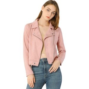 Allegra K Women’s Faux Suede Jacket Long Sleeve Zip Up Lapel Outerwear(Pink)