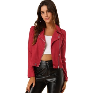 Allegra K Women’s Faux Suede Jacket Long Sleeve Zip Up Lapel Outerwear(Red)