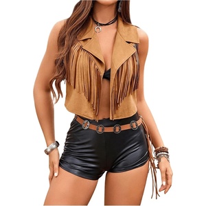 BEAUDRM Women’s Fringe Vest 70s Hippie Faux Jacket Cowgirl Tassel Vest(Brown)