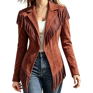 CRNTCEM Womens Suede Fringe Jacket Western Cowgirl Vintage Motorcycle Coats(Wine)
