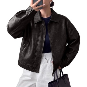 PRETTYGARDEN Women’s Faux Leather Oversized Motorcycle Jackets(Black)