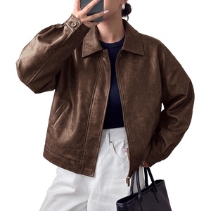 PRETTYGARDEN Women’s Faux Leather Oversized Motorcycle Jackets(Brown)