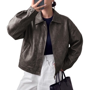PRETTYGARDEN Women’s Faux Leather Oversized Motorcycle Jackets(Grey)