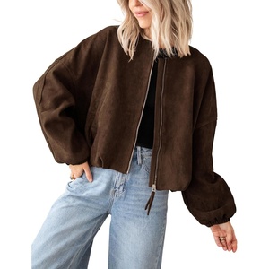 Tanming Womens Faux Suede Bomber Jacket Oversized Coats(Coffee)