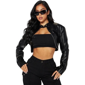 Women Cropped Faux Leather Jacket Open Front Bolero Moto Jacket Y2K Biker Jacket for Night Out(Black)