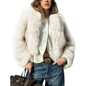 Wyeysyt Women Faux Fur Coat Cropped Fur Fluffy Winter Warm Coat(Beige)