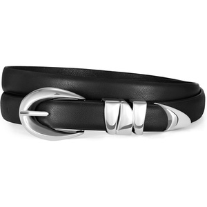 XZQTIVE Women’s Skinny Leather Belts Ladies Thin Waist Belts for Jeans Dress Pants Trendy Black Belt with Gold Buckle(Black(silver Buckle))