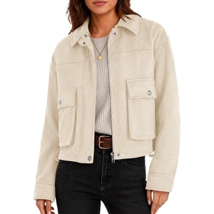 Yousify Womens Faux Suede Bomber Jackets Fall Cropped Zip Up Jacket Coat(Beige)
