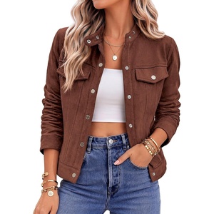 Zeagoo Faux Suede Cropped Jackets for Women Trendy Fall Shackets Coats(Brown)