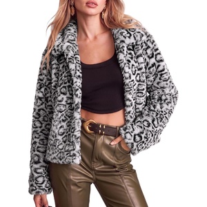 luvamia Women’s Leopard Print Faux Fur Jackets Fluffy Furry Winter Coats(Black & White Leopard)