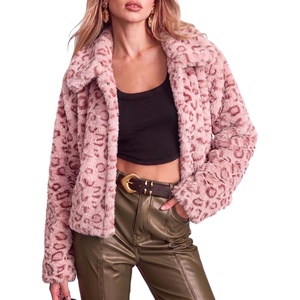 luvamia Women’s Leopard Print Faux Fur Jackets Fluffy Furry Winter Coats(Pink Leopard)