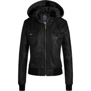 wantdo Faux Leather Jacket for Women, PU Moto Biker Bomber Motorcycle Coat(Pure Black(lightweight))