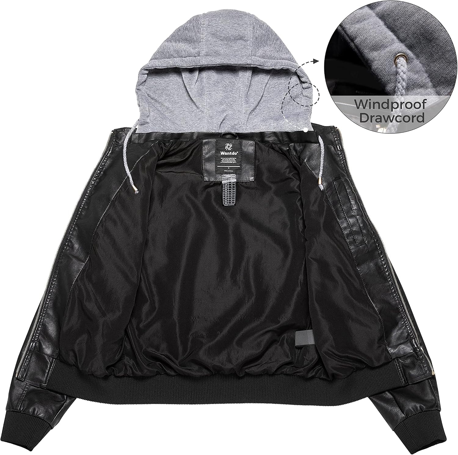 image:imagewantdo Faux Leather Jacket for Women PU Moto Biker Bomber Motorcycle CoatBlacklightweight