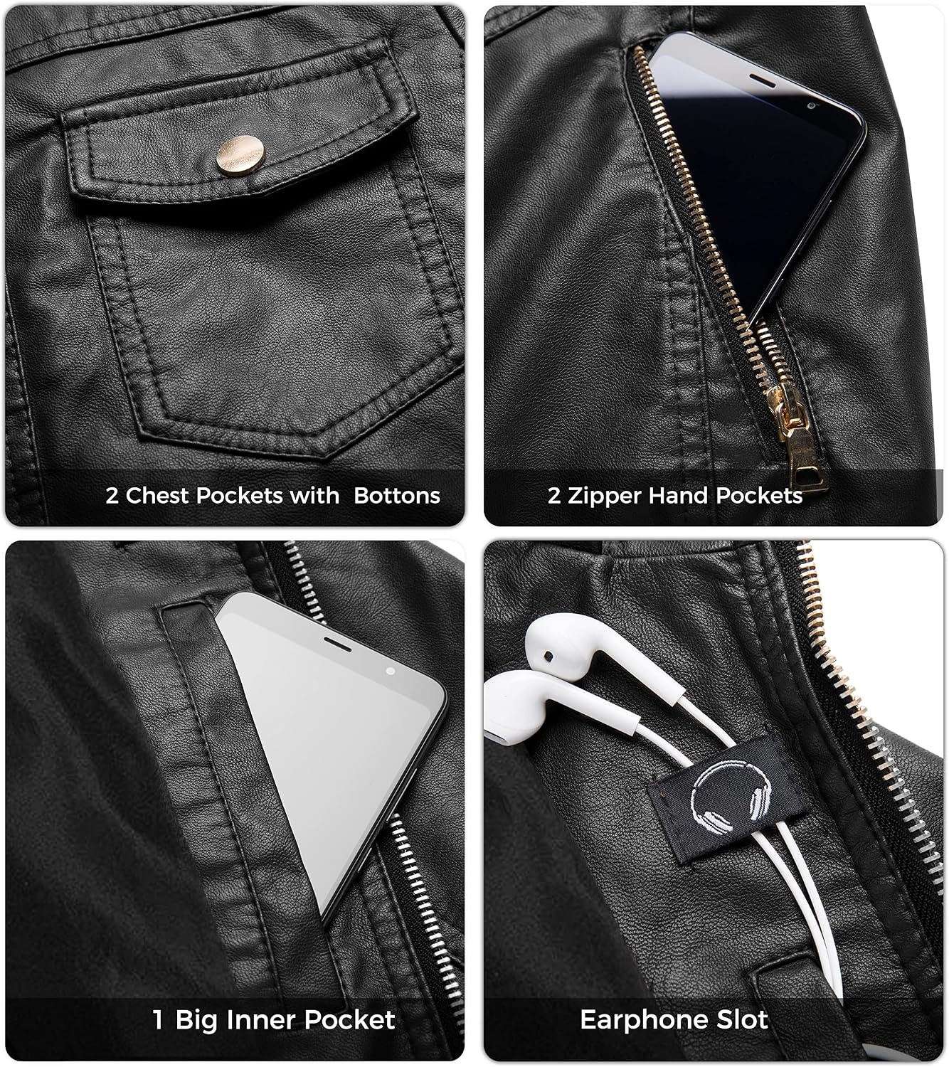 image:imagewantdo Faux Leather Jacket for Women PU Moto Biker Bomber Motorcycle CoatBlacklightweight