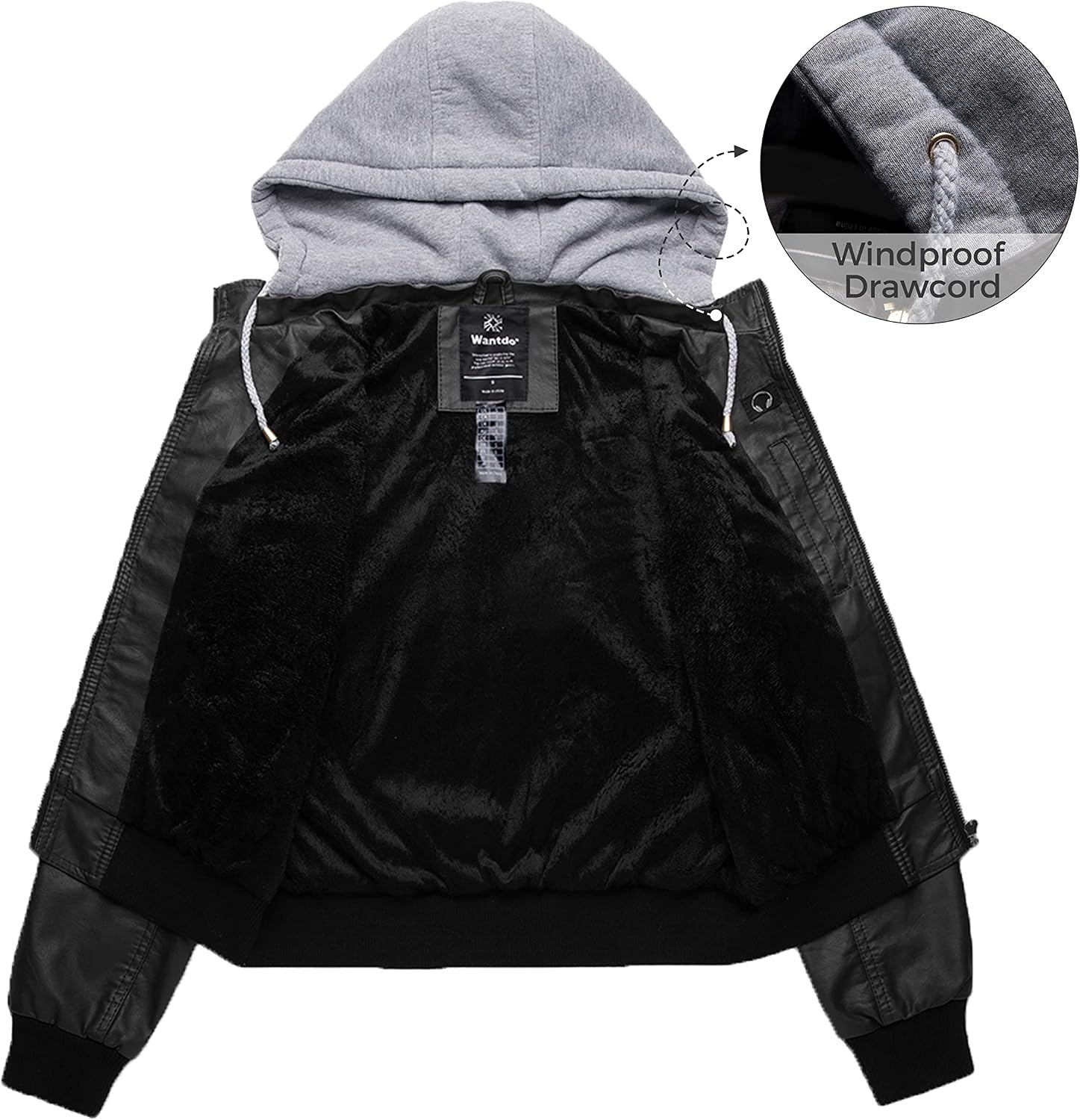 image:imagewantdo Faux Leather Jacket for Women PU Moto Biker Bomber Motorcycle CoatBlackthick