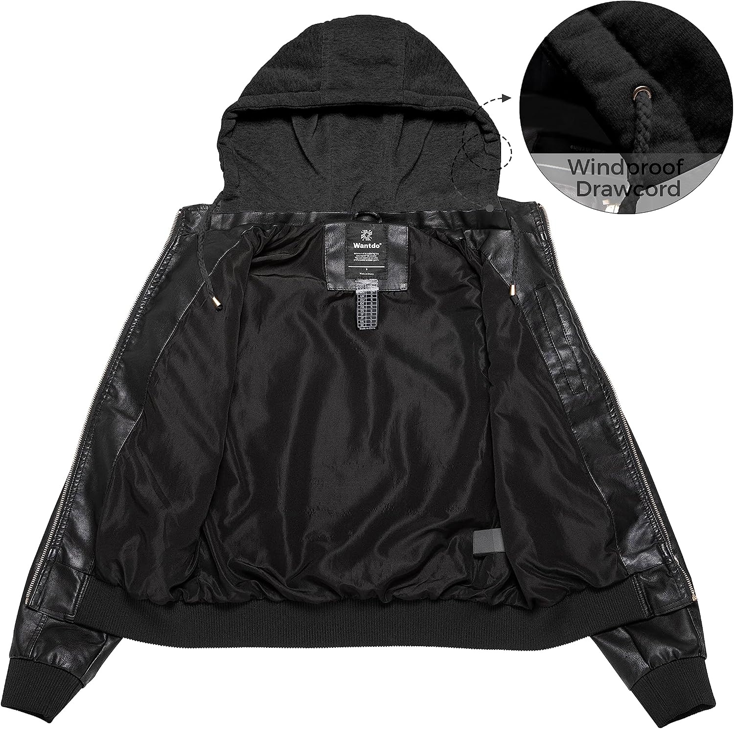 image:imagewantdo Faux Leather Jacket for Women PU Moto Biker Bomber Motorcycle CoatPure Blacklightweight