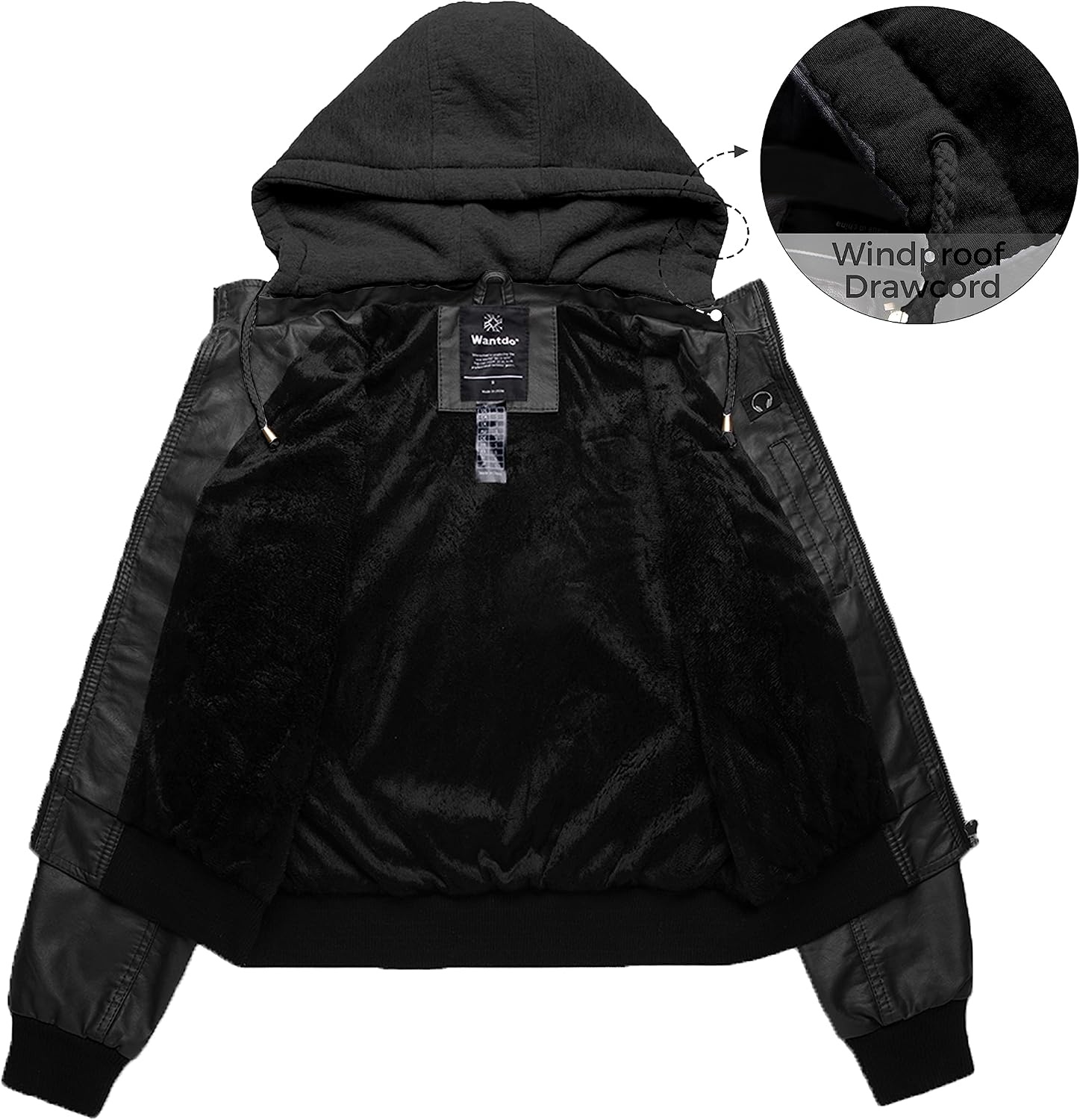 image:imagewantdo Faux Leather Jacket for Women PU Moto Biker Bomber Motorcycle CoatPure Blackthick