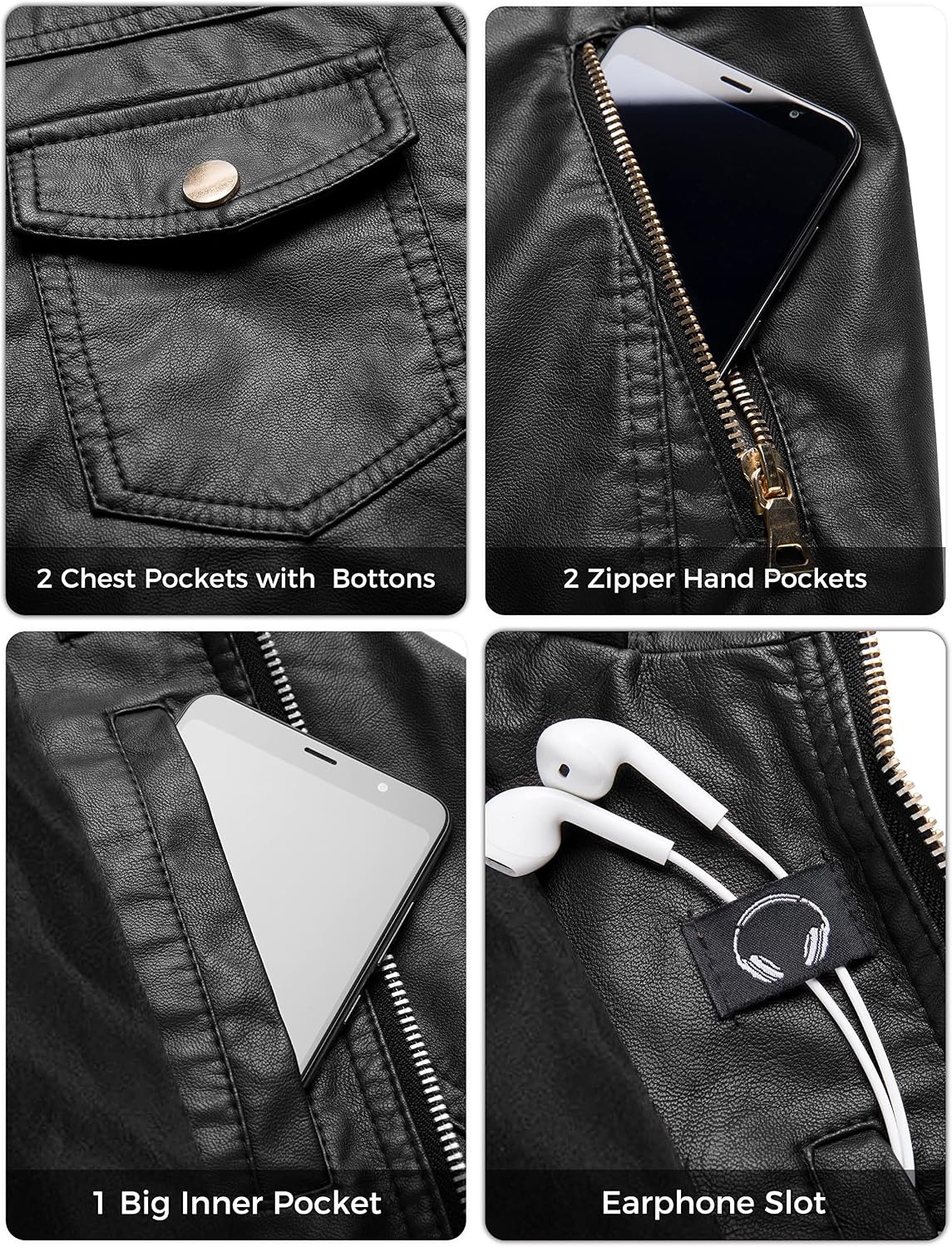 image:imagewantdo Faux Leather Jacket for Women PU Moto Biker Bomber Motorcycle CoatPure Blackthick