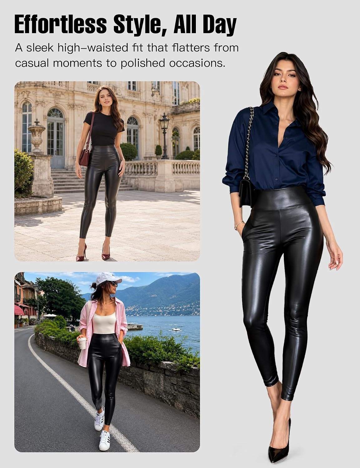 image:imageGinasy Faux Leather Leggings for Women Tummy Control FleeceLinedBlack