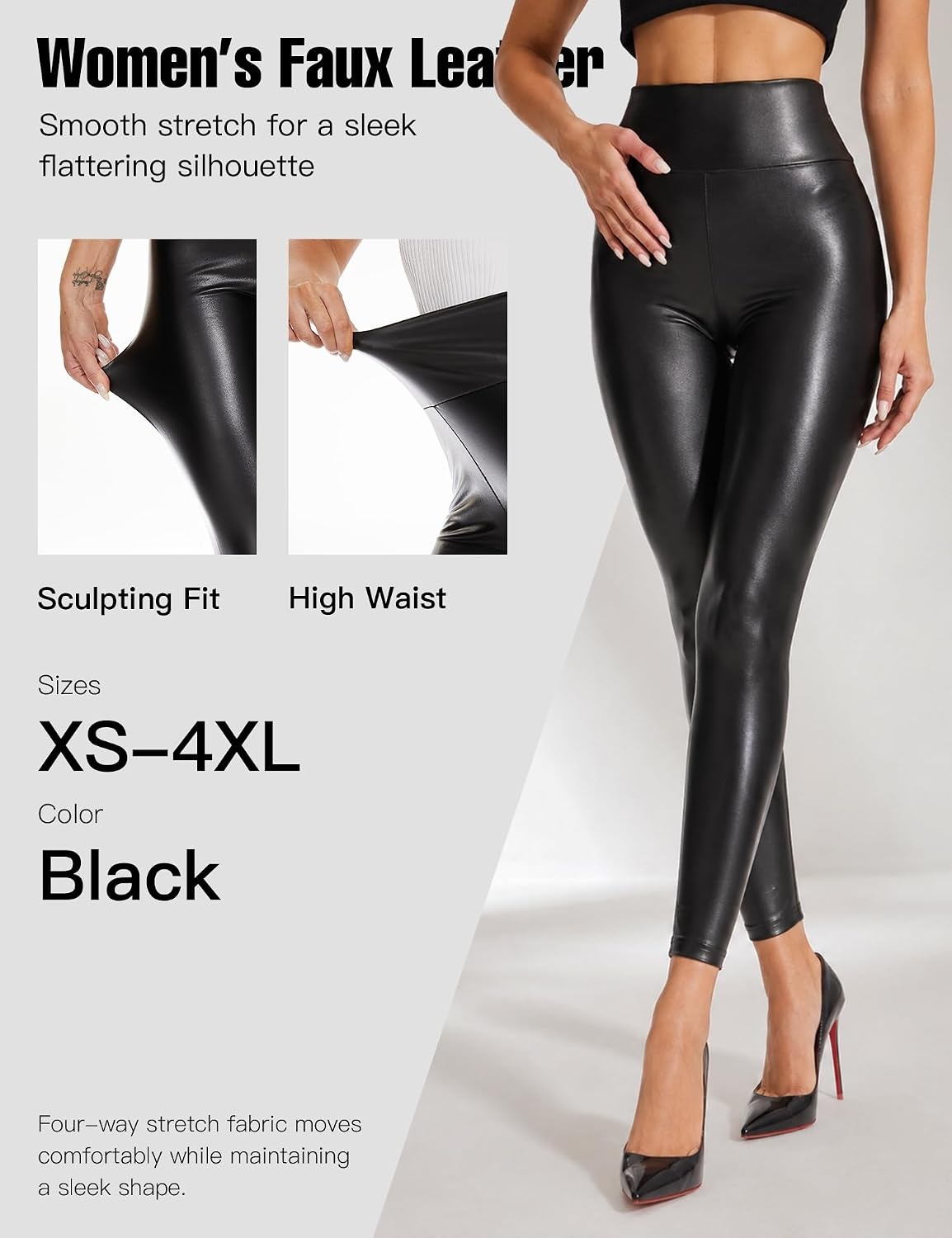 image:imageGinasy Faux Leather Leggings for Women Tummy Control FleeceLinedBlack