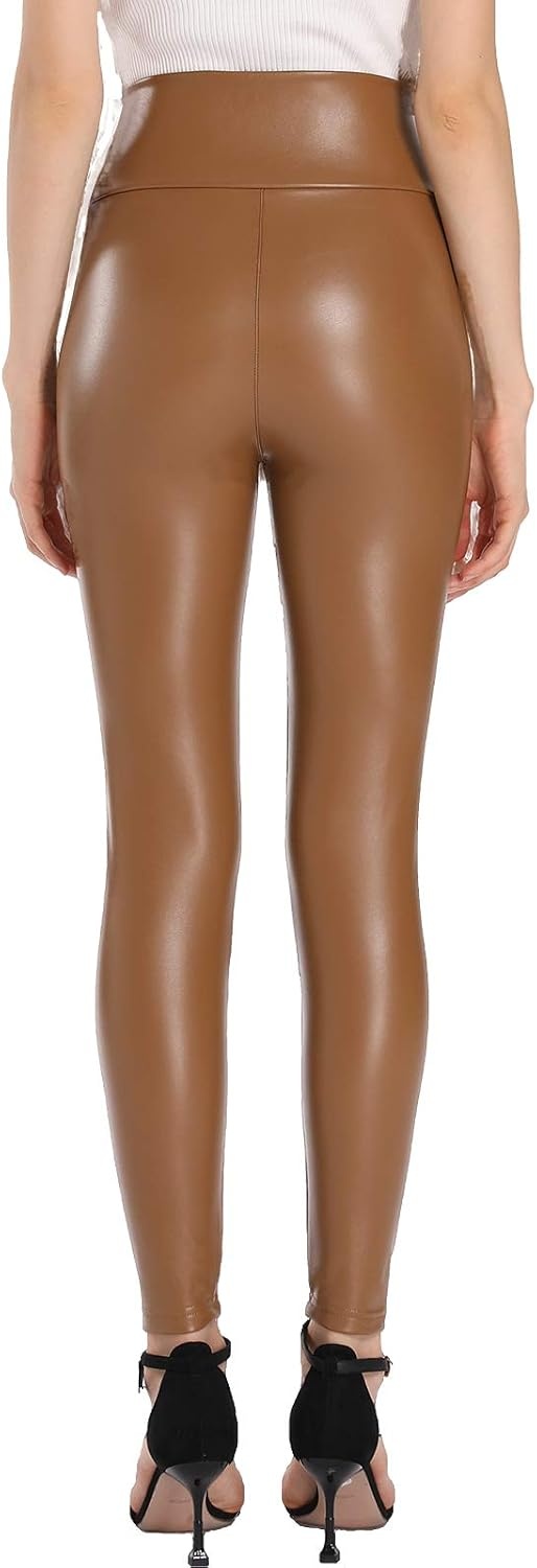 image:imageGinasy Faux Leather Leggings for Women Tummy Control FleeceLinedBrown