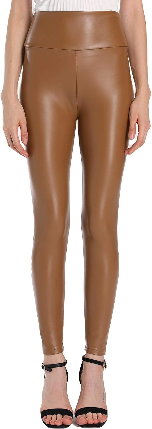 image:imageGinasy Faux Leather Leggings for Women Tummy Control FleeceLinedBrown