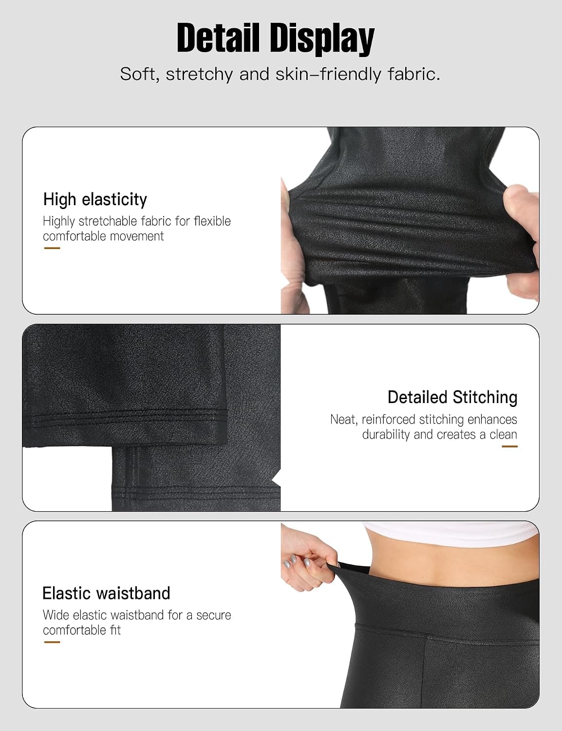 image:imageGinasy Faux Leather Leggings for Women Tummy Control FleeceLinedMatte Black