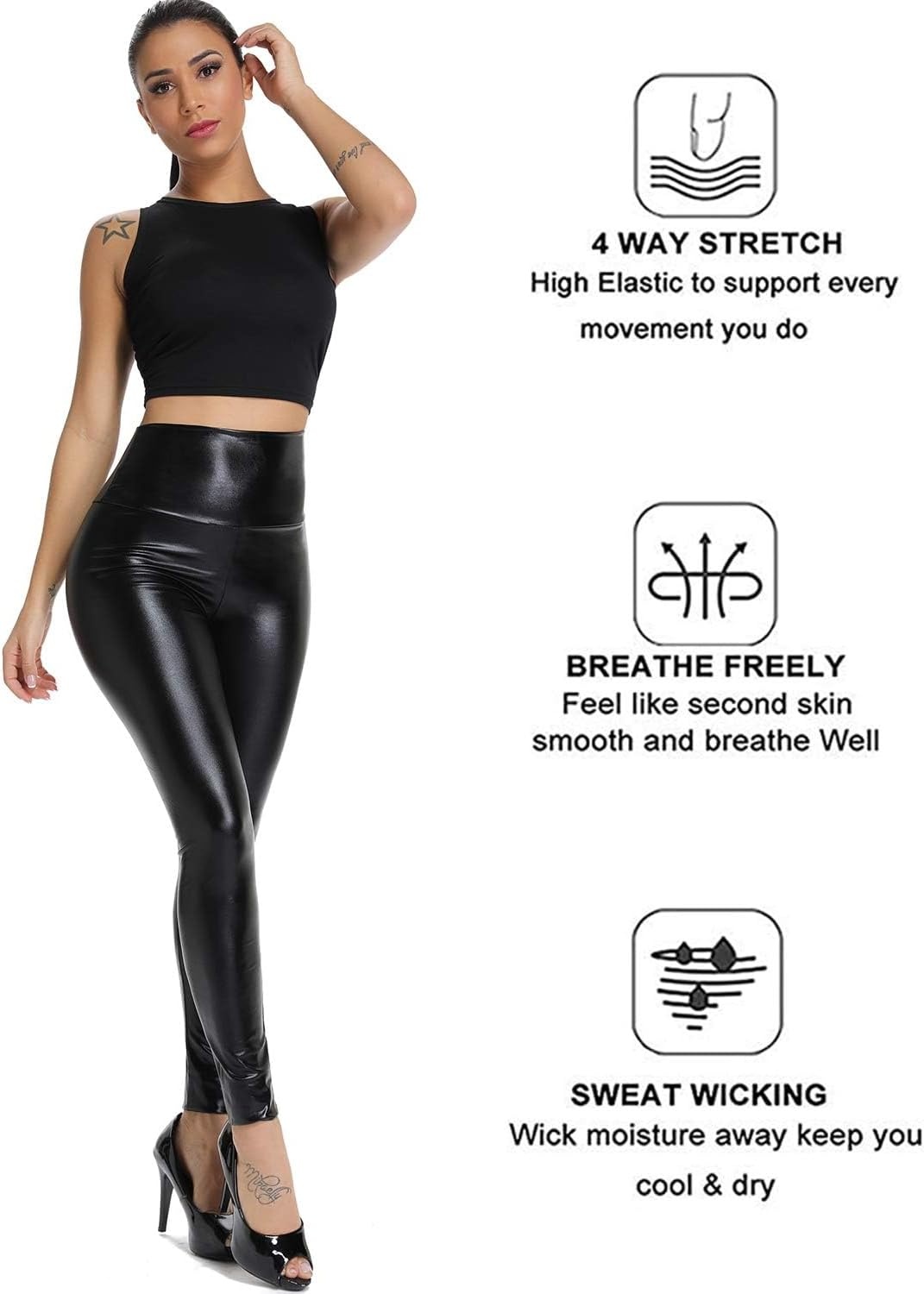 image:imageKIWI RATA Womens Faux Leather Leggings Shiny Pleather PantsLight Black