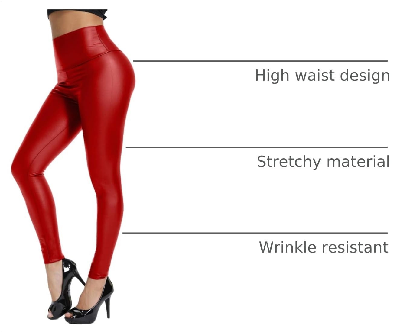 image:imageKIWI RATA Womens Faux Leather Leggings Shiny Pleather PantsRed