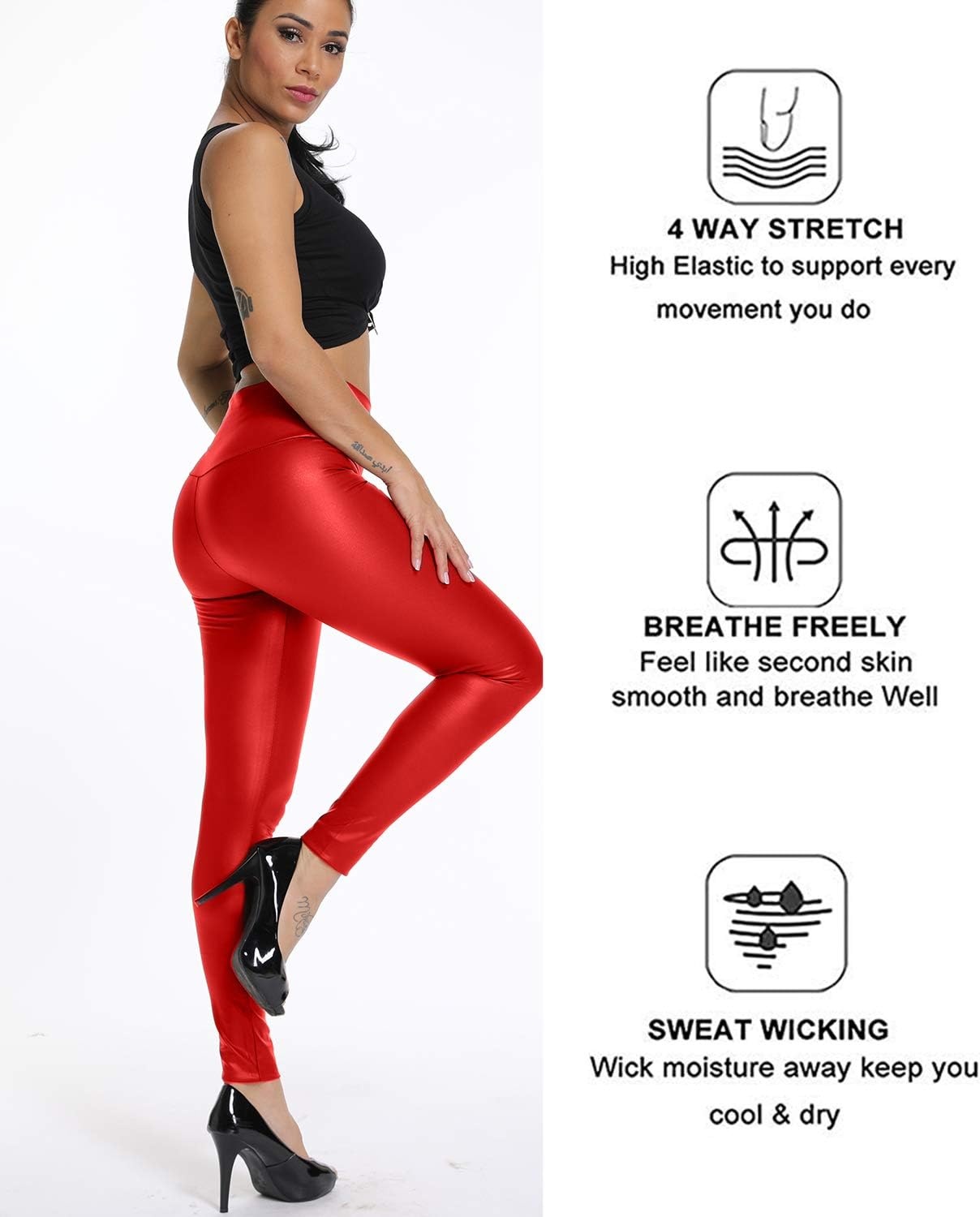 image:imageKIWI RATA Womens Faux Leather Leggings Shiny Pleather PantsRed