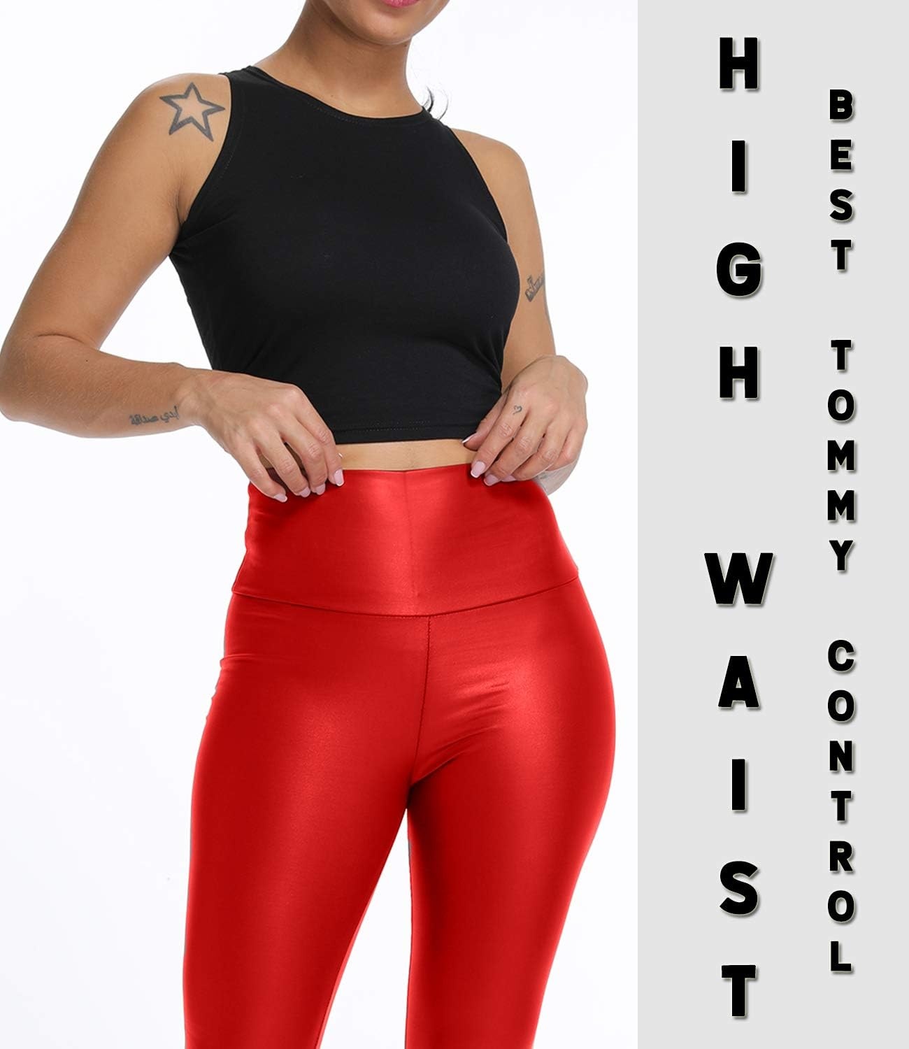 image:imageKIWI RATA Womens Faux Leather Leggings Shiny Pleather PantsRed