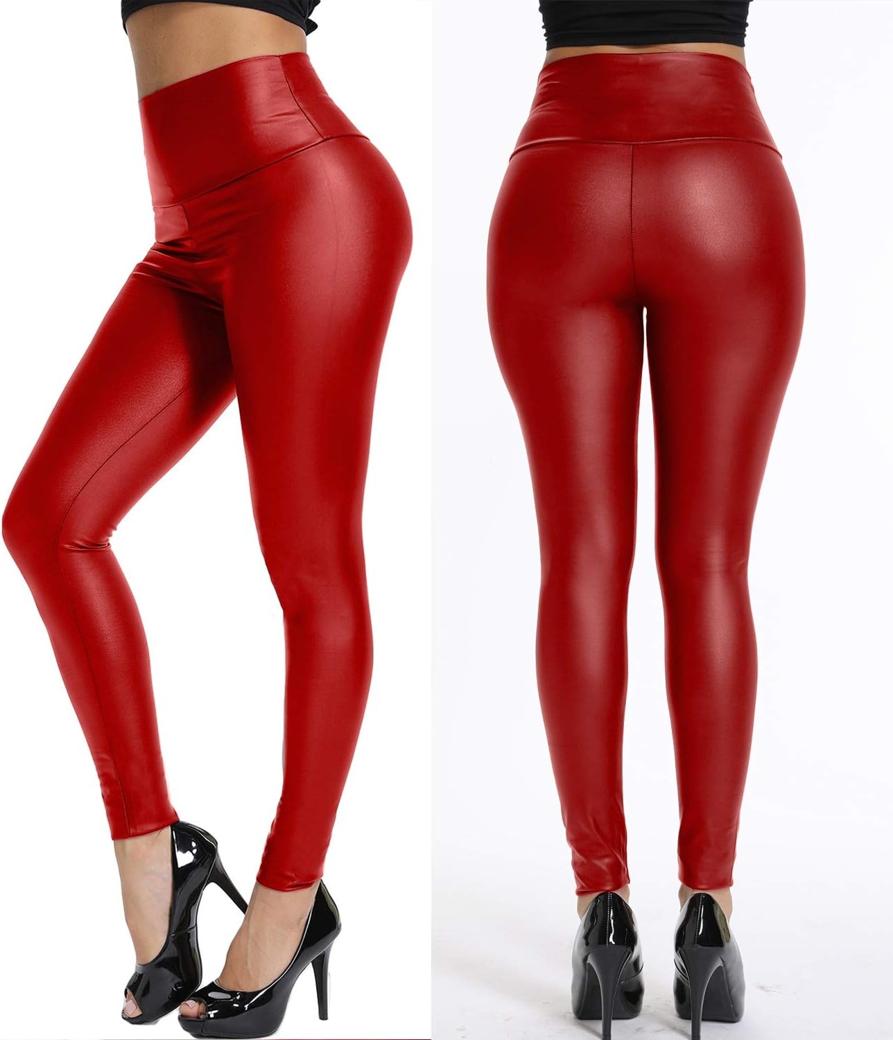 image:imageKIWI RATA Womens Faux Leather Leggings Shiny Pleather PantsRed