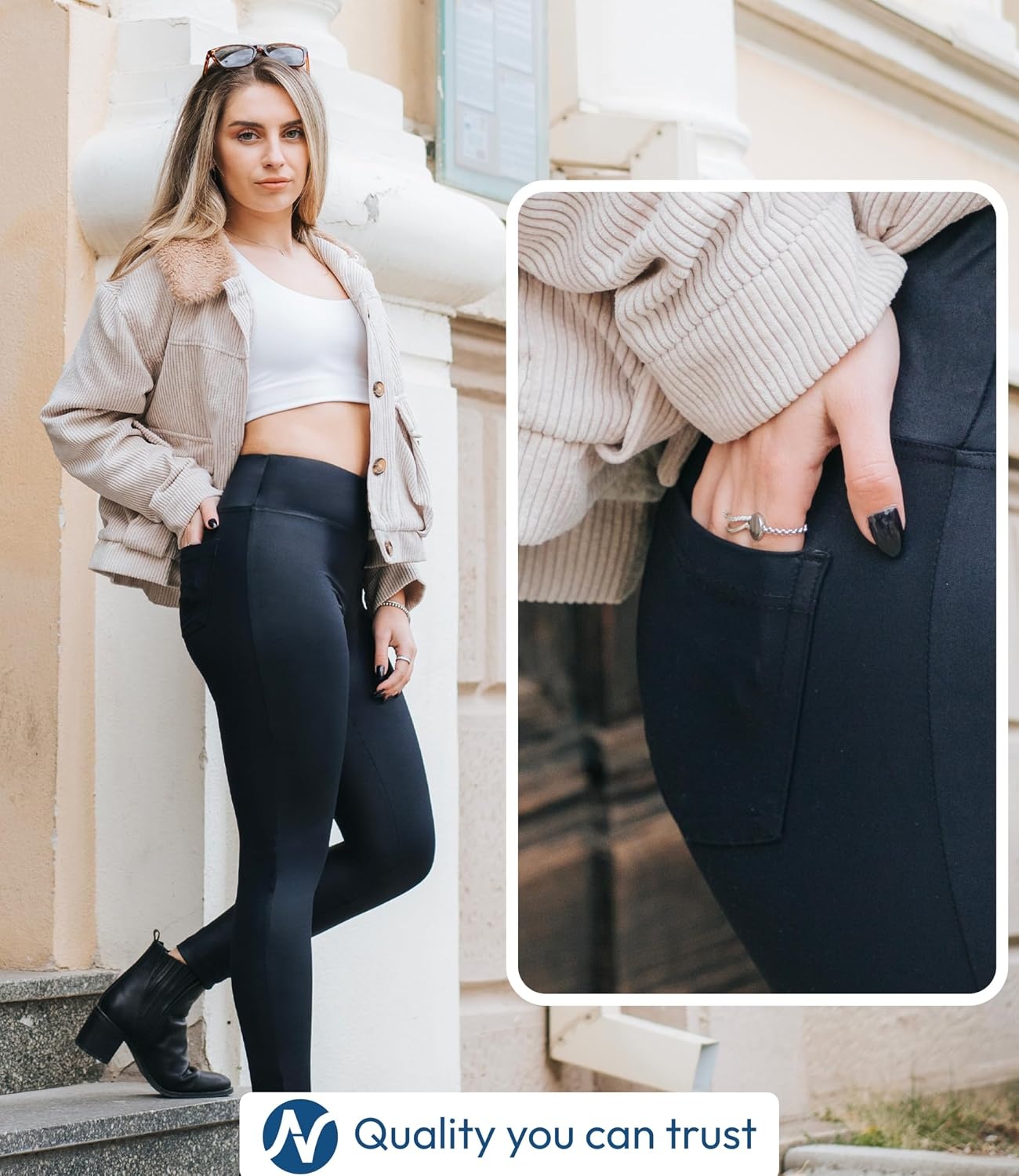 image:imageNirlon High Waist Jeggings for Women Back PocketsNirJEANSBlack
