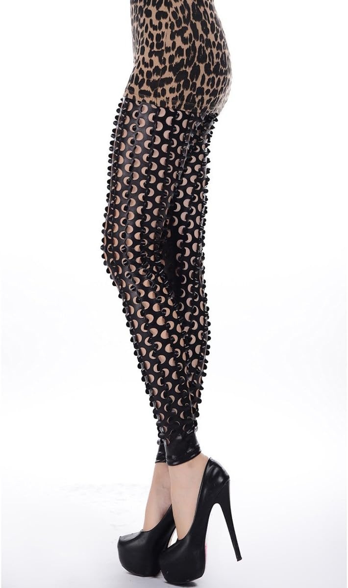 image:imagePanegy Women Punk Rock Leggings Hollow Leggings Party Digital Skinny TrousersBlack