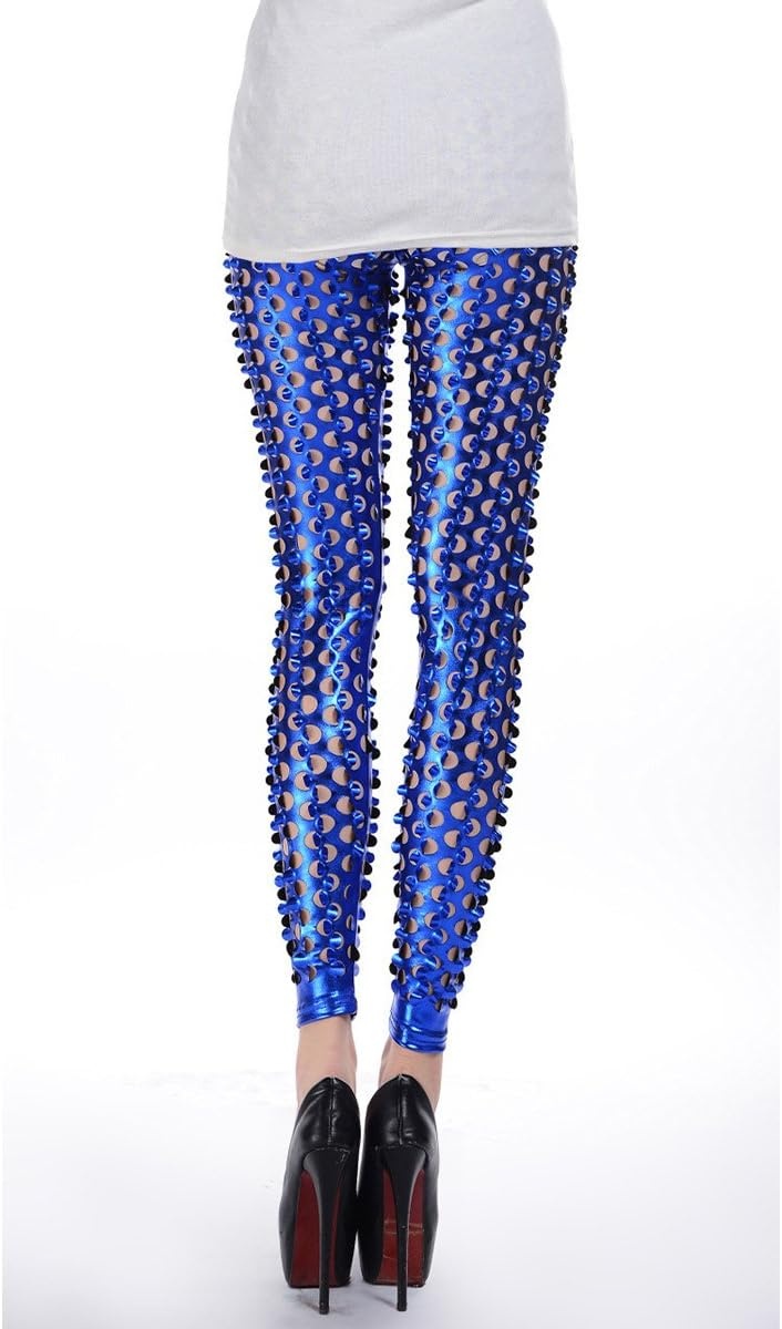 image:imagePanegy Women Punk Rock Leggings Hollow Leggings Party Digital Skinny TrousersBlue