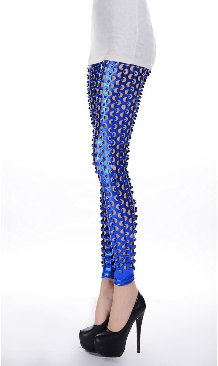 image:imagePanegy Women Punk Rock Leggings Hollow Leggings Party Digital Skinny TrousersBlue