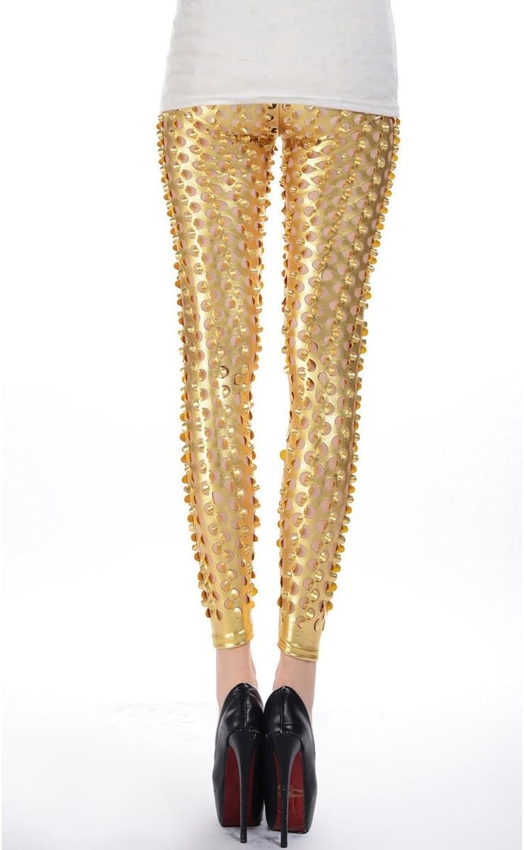 image:imagePanegy Women Punk Rock Leggings Hollow Leggings Party Digital Skinny TrousersGold